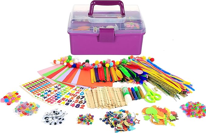 Arts Craft Supplies for Kids, 1000+ PCS Toddler DIY Craft Art Supply Set Include Pipe Cleaners, Pom Poms, Storage Box, 2025 Christmas Holiday Gift for 4-12 Years Old Boys and Girls