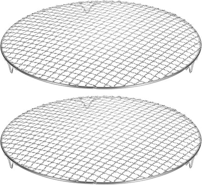 HARFINGTON 2pcs Round Cooking Rack 13.8-inch 201 Stainless Steel Cross Wire Barbecue Grill Net with 20mm Legs for Cooking Baking Steaming BBQ