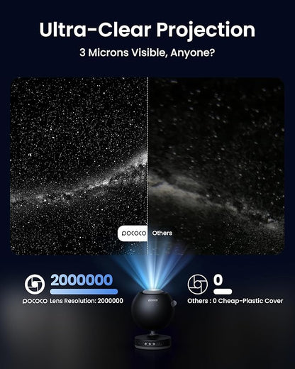 POCOCO Galaxy Star Projector for Bedroom with Replaceable Optical Film Discs, Home Planetarium Night Light Projector with High-Definition Soft Light for Relax, Study, and Meditate, Stress Relief Gifts