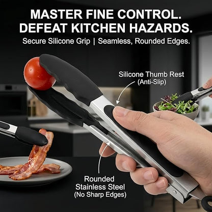 Mini Tongs with Silicone Tips, 7-Inch Small Serving Tongs
