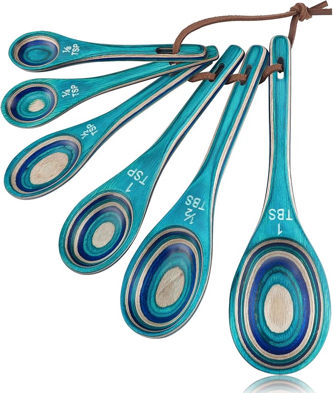 6pcs Measuring Spoons Set, Unique Pakkawood Measuring Spoons Includes 1/8 tsp