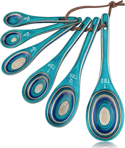 6pcs Measuring Spoons Set, Unique Pakkawood Measuring Spoons Includes 1/8 tsp
