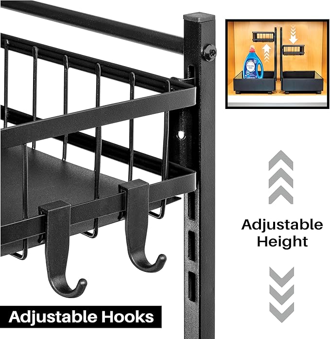 LYNK PROFESSIONAL® Pull Out Under Sink Kitchen Cabinet Organizer - 10" W x 14" D 2-Tier Drawer - Sliding Shelf Organizer for Cabinets and Undersink Storage Shelves - Lifetime Ltd. Warranty – Black