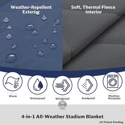 STOVER Waterproof Stadium Blanket – Portable Outdoor Camping Blanket for Travel, Picnics, or Sports – Warm, Windproof, Lightweight, and Packable (Glacier Blue)