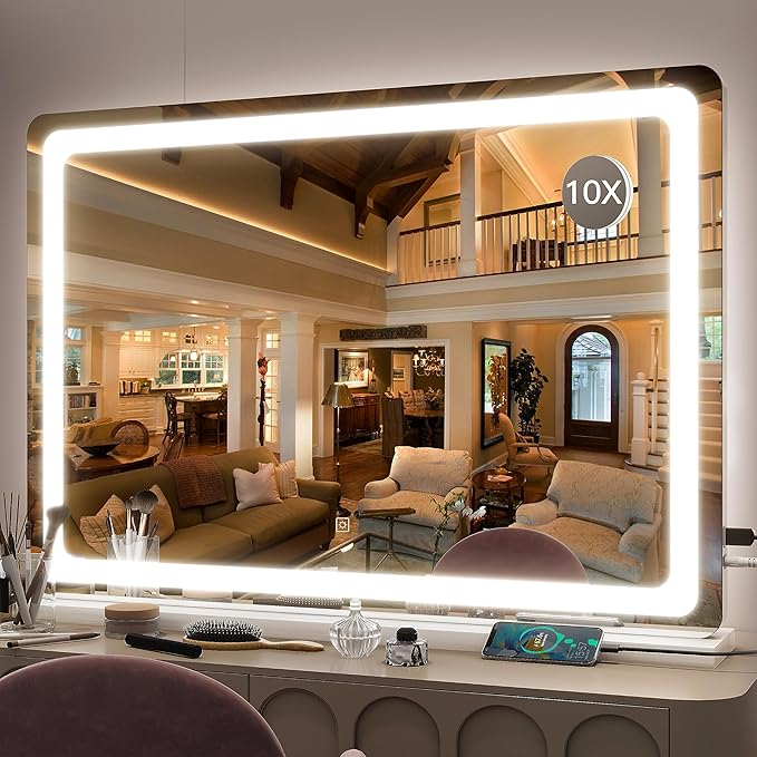 FENNIO Vanity Mirror with Lights 32"x22", Lighted Makeup Mirror, Large Vanity