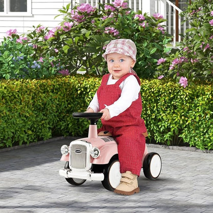 HONEY JOY Ride On Push Car, Outdoor Toddler Riding Toys w/Steering Wheel, Horn & Storage, Foot-to-Floor Sliding Car, No Batteries, Retro Baby Ride On Toys for Boys and Girls (Pink)