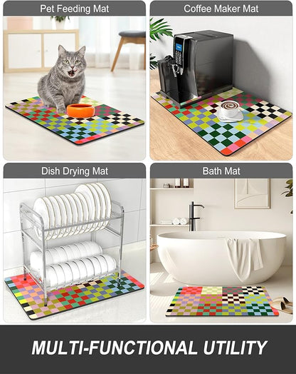 Rnivvi Dish Drying Mat for Kitchen Counter, XL 15 x 24" Cute Checkered