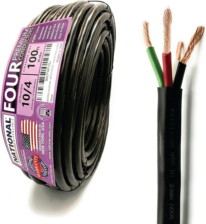 NATIONAL Wire & Cable – 10 AWG 4-Conductor Premium Copper Wire, 100 ft