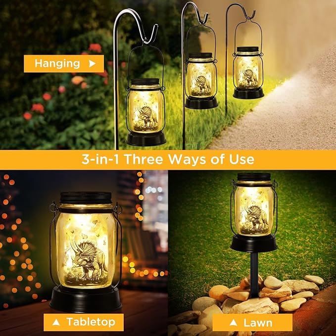kyoryuger Dinosaur Gifts for Women/Men Triceratops Lovers Solar Lantern Mom Birthday, Mothers Day, Solar Triceratops Garden Decoration Outside for Yard, Patio,Backyard,Porch, Torches