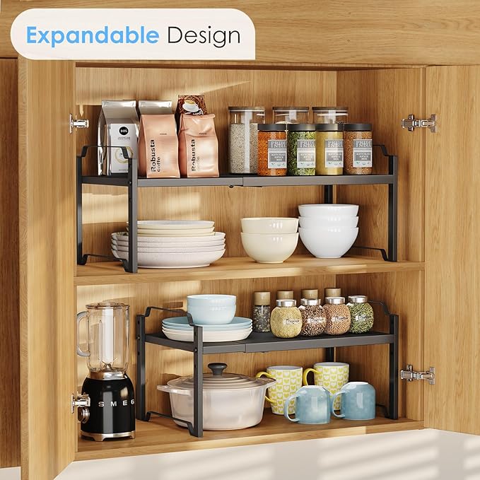 2 Pack 11” Width Expandable Kitchen Cabinet Organizer Shelves, Metal Kitchen