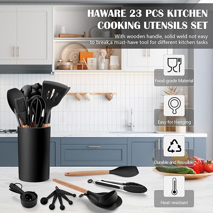 HaWare Kitchen Cooking Utensils Set, 23-Piece Silicone Kitchen Utensils Spatula