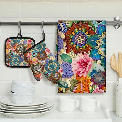 Jingmore 6 Pcs Kitchen Decor Set Accessory Farmhouse Kitchen Towels Pot Holders