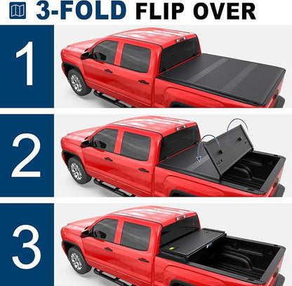 MOSTPLUS Fiberglass Tri Fold Tonneau Cover Hard Truck Bed Compatible with 2004 2005 2006 2007 Chevrolet Silverado 1500 / GMC Sierra 1500 Fleetside 5.8 FT Bed (69.3 inch) - 3-Fold Bed