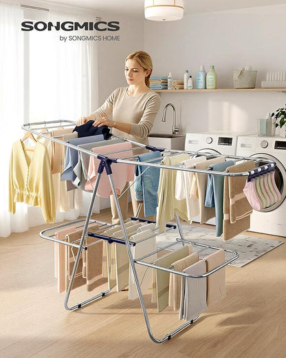 SONGMICS Clothes Drying Rack, Foldable 2-Level Laundry Drying Rack,