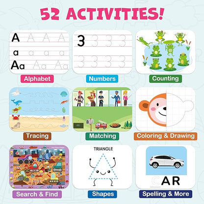 BenBen Preschool Learning Activities, 52 Pages, Tracing Books for Kids Ages 3-5, Kindergarten Workbooks, Toddler Writing Practice, Pre K Busy Book Educational Toys, Autism Learning Materials