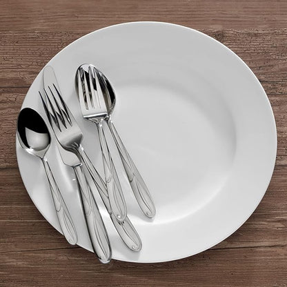 Mikasa Cocoa Blossom 65-Piece Flatware Set for 12, 18/10 Stainless Steel Silverware with Full Service and Serving Utensils, Elegant Floral Design