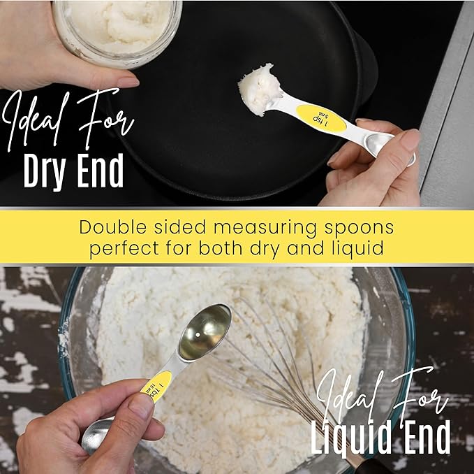 Magnetic Measuring Spoons Set of 9 Stainless Steel Dual-Sided Stackable