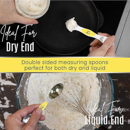 Magnetic Measuring Spoons Set of 9 Stainless Steel Dual-Sided Stackable