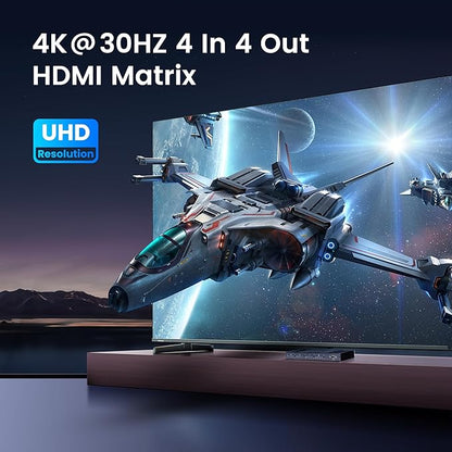 4x4 HDMI Matrix Switch 4K 30Hz, 4 in 4 Out HDMI Switch