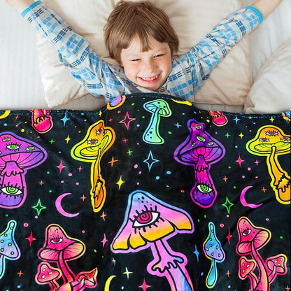 Mushroom Fleece Blankets Throw Blanket for Couch Gifts for Mushroom Lovers Soft Cozy Plush Bed Stuff Couch Living Room Decor for Kids Adults