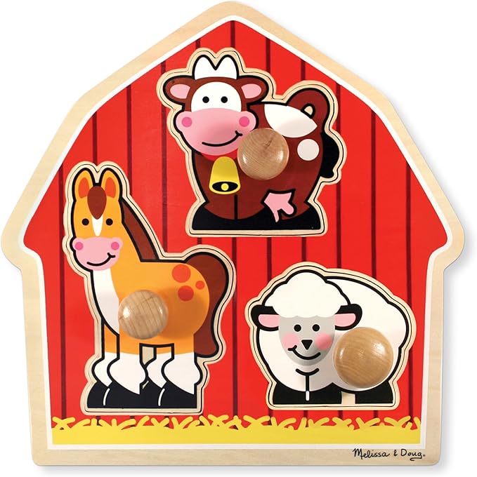 Melissa & Doug Barnyard Animals Jumbo Knob Puzzle, Wooden Peg Puzzle for Toddlers, Educational Toy for Shape Recognition and Fine Motor Skills, Ages 1+
