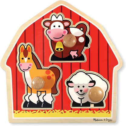 Melissa & Doug Barnyard Animals Jumbo Knob Puzzle, Wooden Peg Puzzle for Toddlers, Educational Toy for Shape Recognition and Fine Motor Skills, Ages 1+