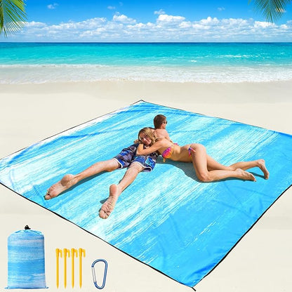 Beach Blanket Waterproof Sandproof Beach Mat 79" X 83"/10'x9'for 2-8 Adults Quick Drying Outdoor Picnic Mat Beach Accessories for Travel, Camping, Hiking