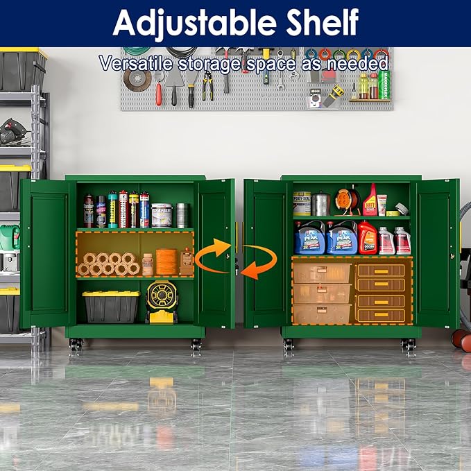 35" H Metal Garage Storage Cabinet, Rolling Tool Cabinet