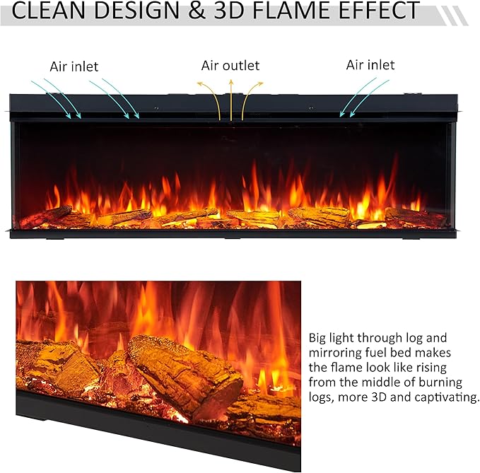 Legend Flame 59" W Smart Build in Electric Fireplace Insert, 1-2-3 Sided View