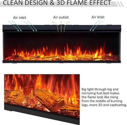 Legend Flame 59" W Smart Build in Electric Fireplace Insert, 1-2-3 Sided View