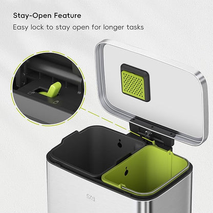 EKO Madison Brushed Stainless 25L+20L Dual Compartment Step Trash Can