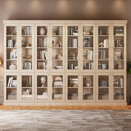 70.8" Tall Brown Bookshelf with Glass Doors, Farmhouse Modular Bookcase with 6-Tier Adjustable Shelves, Large Storage Cabinet for Home Office, Living Room