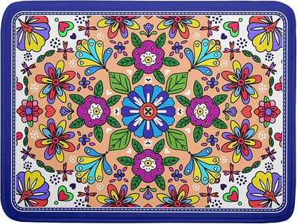 Mexican Talavera Dish Drying Mat Navy Blue Large Microfiber Dish Drain Pad