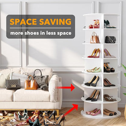 SpaceAid 7 Tier Rotating Shoe Rack Tower, Spinning Shoe Display Lazy Susan