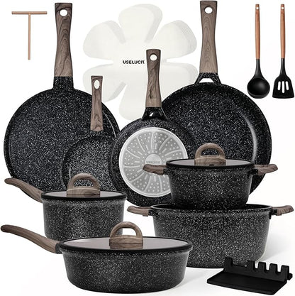 Pots and Pans Set Nonstick 22 Pcs, Ceramic cookware set Non-Toxic Coating Inky