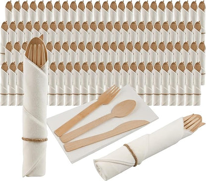 Pre Rolled Napkin and Bamboo Cutlery Set