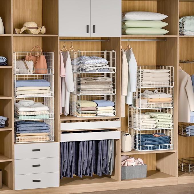 Yociyoga 4-Tier Stackable Closet Organizers and Storage Basket, Foldable Closet