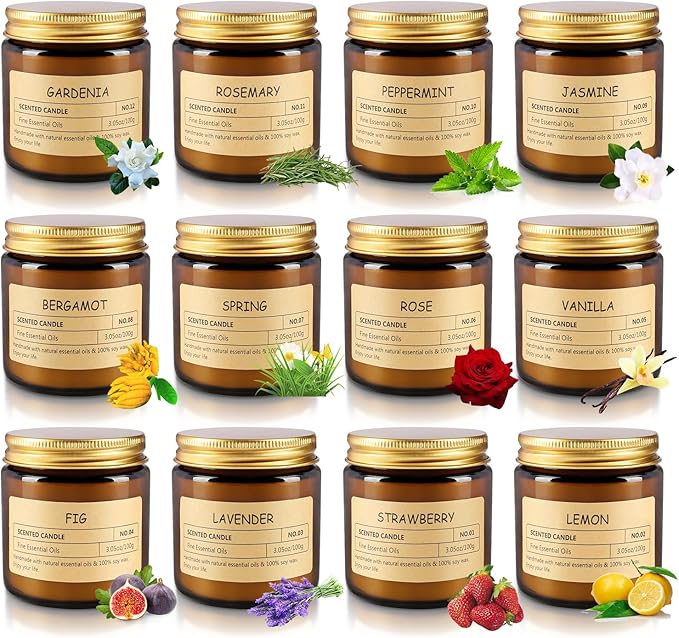 12Pack Scented Candle Set - Aromatherapy Candle Gift Set ??Long Lasting Jar Candles for Men| Women, Ideal for Birthdays, Mother's Day Thanksgiving Gifts