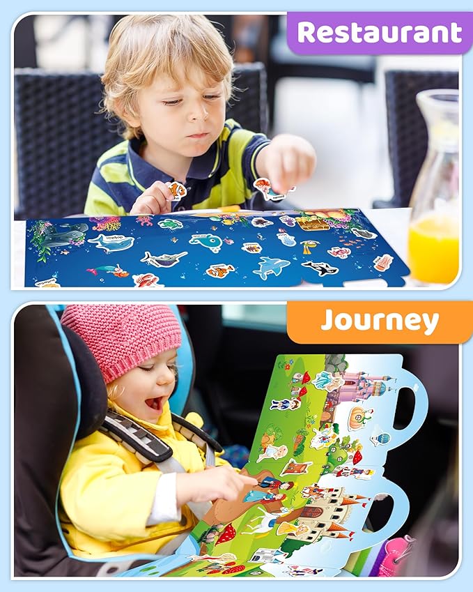 Benresive Reusable Sticker Books for Kids 2-4, Sticker Books for Toddlers 1-3 2-4, Toddler Travel Toys Activities Crafts Gifts - Ocean, Fairy and Dinosaur