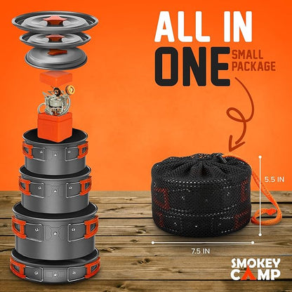 Camping Cookware Mess Kit Set with Stove - Backpacking Camping Pots and Pans Set, All in One Non-Stick Camping Cooking Set, Portable Stove, Hiking, Picnic, Outdoor & Camping Cookware Set