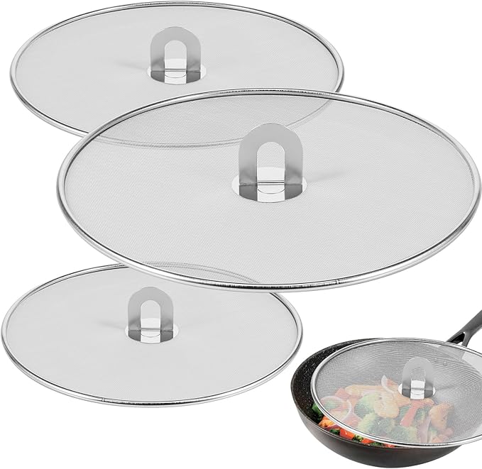 3 Pcs Splatter Guard Stainless Steel Frying Pan Splatter Screen Splash Proof