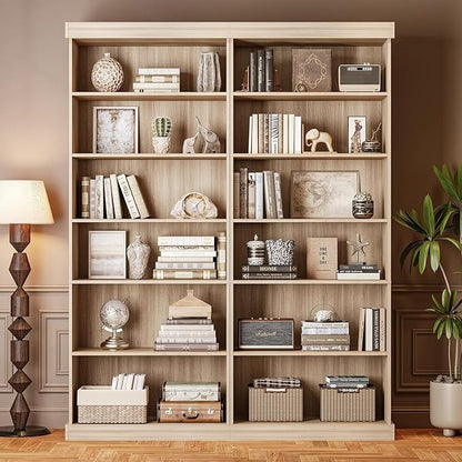 70.8" Tall Brown Bookshelf, Farmhouse Modular Bookcase with 6-Tier Adjustable Shelves, Large Storage Cabinet for Home Office, Living Room, Set of 4