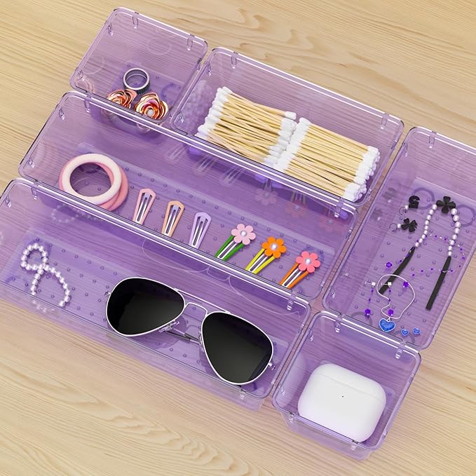 WOWBOX 9 Pack Clear Drawer Organizer Set, Acrylic Drawer Storage Trays