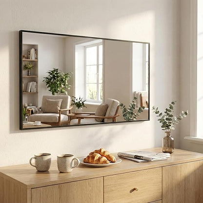 48''x30'' Black Bathroom Mirror, Large Metal Framed Vanity Mirror
