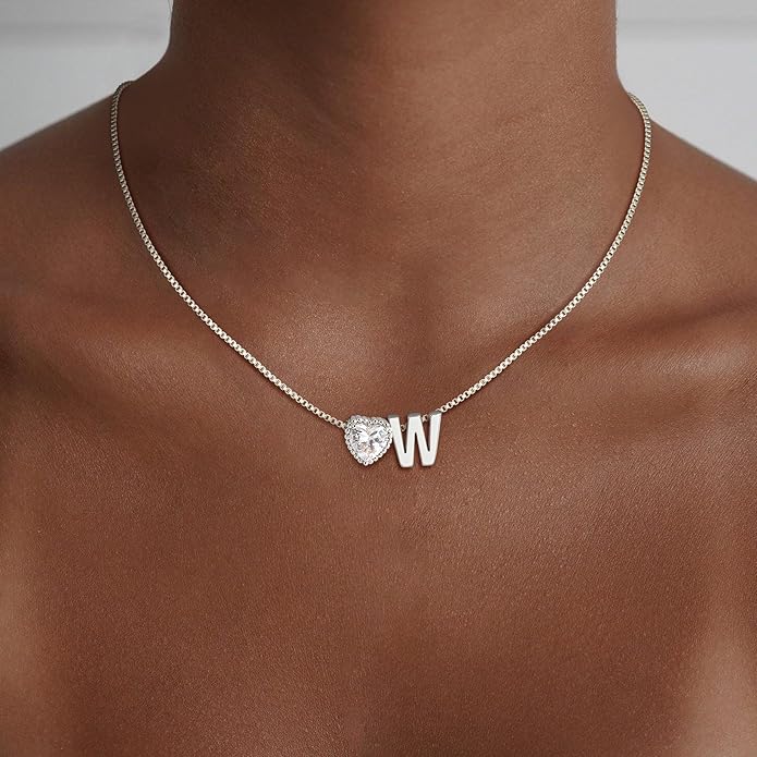 Christmas Gifts Gold/Silver Heart Initial Necklaces for Women Girls Teens Kids Non Tarnish 14k Gold Plated Letter Heart Zirconia Pendant Necklace Dainty Initial Name Necklace Jewelry for Women