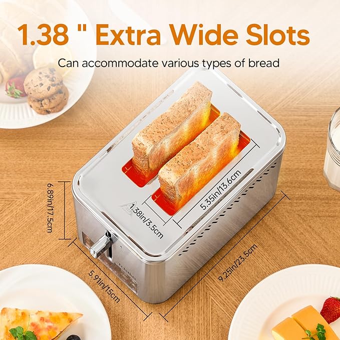 Trisiko® Touch Screen Toaster 2 Slice, Stainless Steel Smart Toaster
