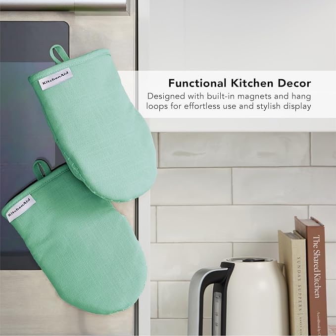 KITCHENAID Gourmet Series Gridlines Mini Oven Mitts 2-Pack Set, Heat Resistant