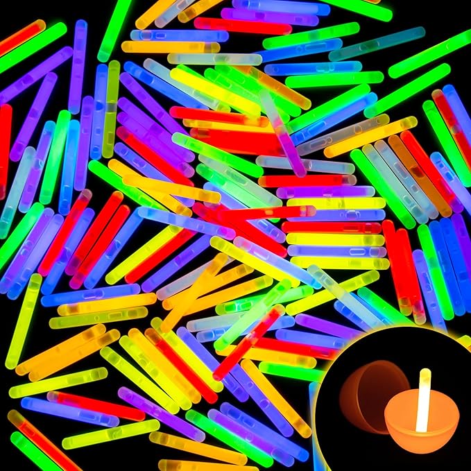 POPGIFTU 200 Mini Glow Sticks Bulk Pack, 8 Bright Colors 1.96" Glow in the Dark Sticks for Easter Egg Hunt, Basket Stuffers, Party Favors, Neon Parties, Weddings, Halloween, Classroom Prizes