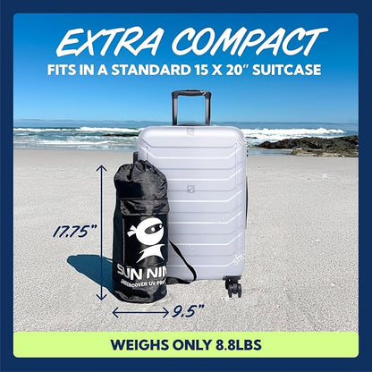 SUN NINJA Beach Tent Sun Shelter UPF50+ - Easy Pop Up Beach Canopy - Outdoor Shade for Camping Trips, Fishing, Backyard Fun Picnics - Sand Shovel, Ground Pegs & Stability Poles