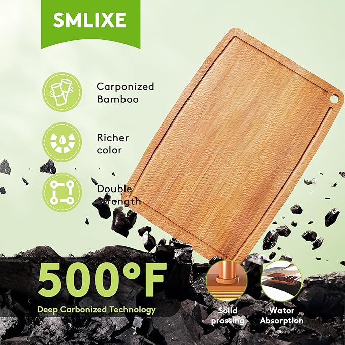 Bamboo Cutting Boards for Kitchen, Carbonized Wood Cutting Board